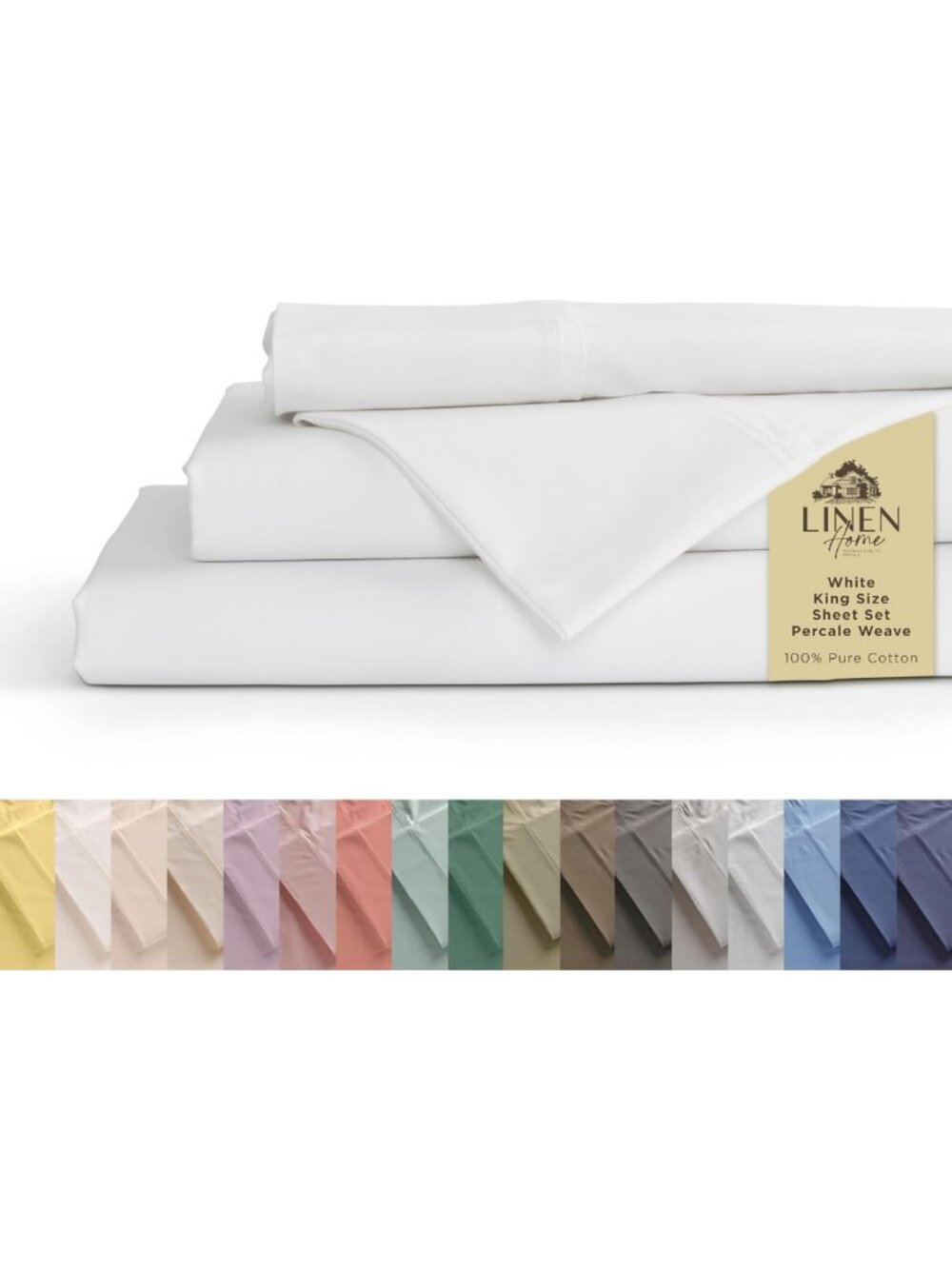 Cooling 100% Cotton Percale King Sheets Set - 4 Piece White Bedding Essentials